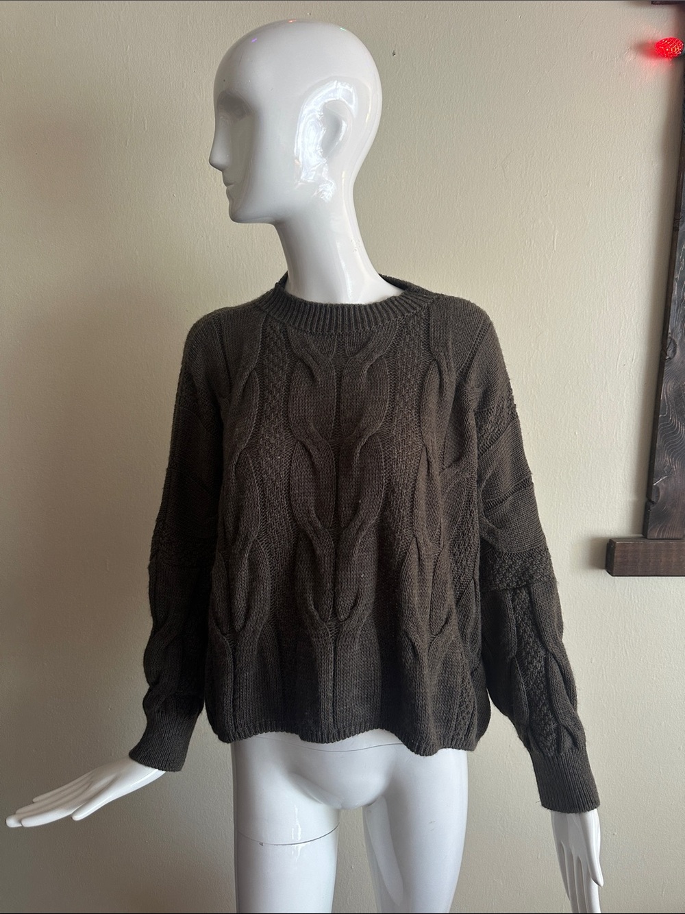 Cable Knit Crewneck Sweater - Dark Brown